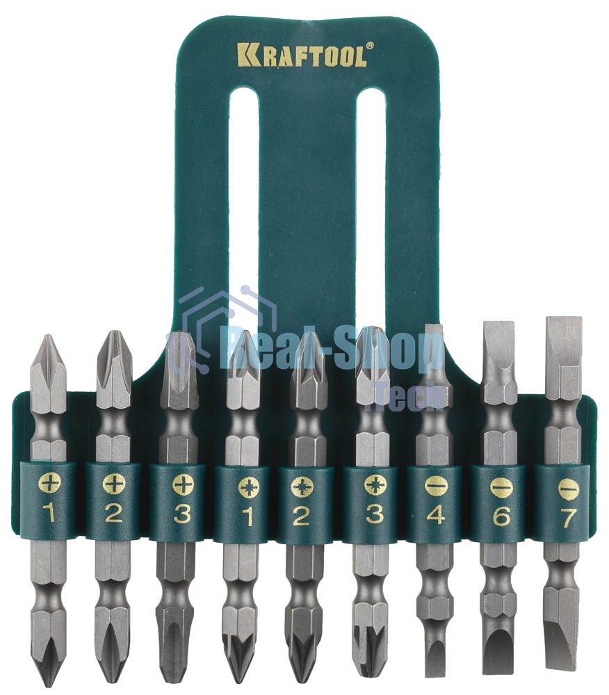 Набор KRAFTOOL Биты двухсторонние, в пласт. держателе, Cr-V, 9 предметов