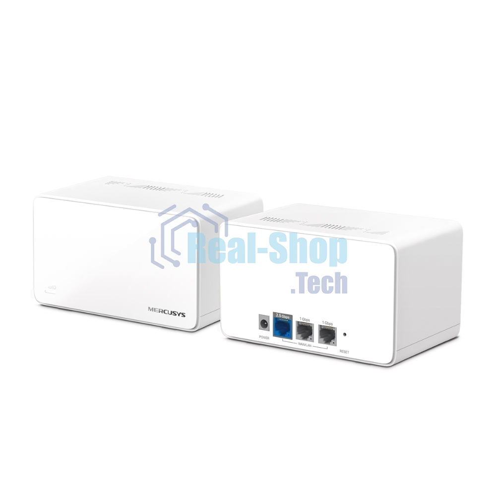 Домашняя Mesh Wi‑Fi система AX6000 Whole Home Mesh Wi-Fi 6 SystemSPEED: 1148 Mbps at 2.4 GHz + 4804 Mbps at 5 GHzSPEC: Internal Antennas, 1× 2.5 Gbps Port (WAN/LAN auto-sensing), 2× Gigabit Ports (WAN/LAN auto-sensing), 1024-QAM, OFDMA, HE160FEATURE: MERCUSYS APP, Router/AP
