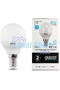 Лампа светодиодная LED Gauss 8Вт E14 220В 4100К Elementary шар 53128
