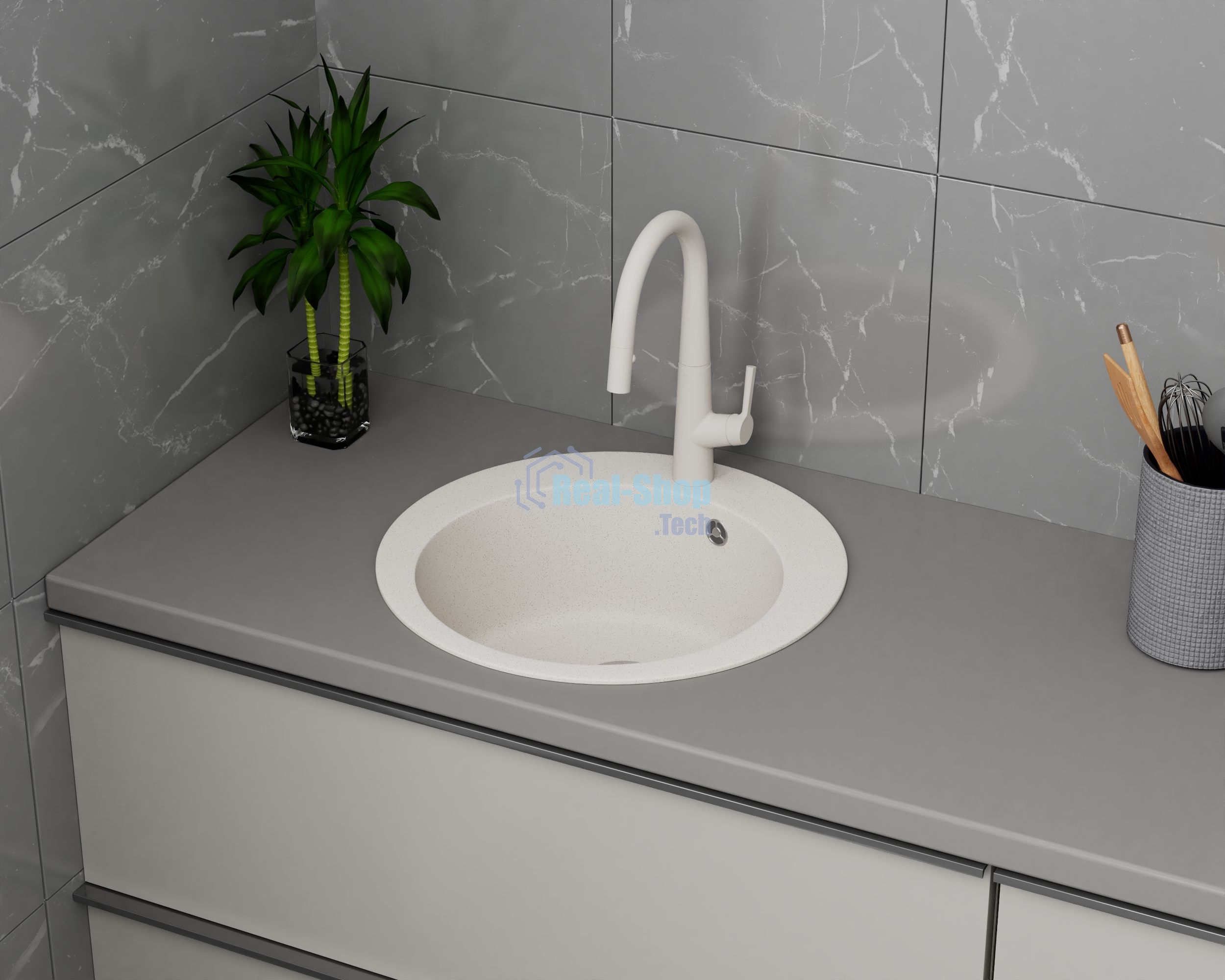 Мойка для кухни BAU Dream Pro D 48, без выпуска, белый песок