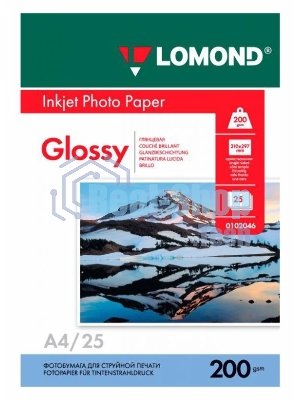 Фотобумага Lomond односторонная глянцевая, 200г/м2,A4 (21X29,7)/25л. для струйной печати