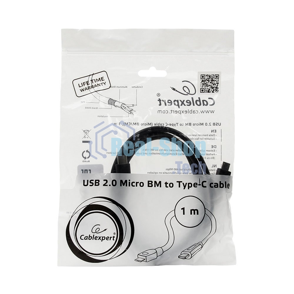 Кабель Cablexpert CCP-USB2-mBMCM-1M USB2.0 microBM/USB3.1TypeC, 1м, 