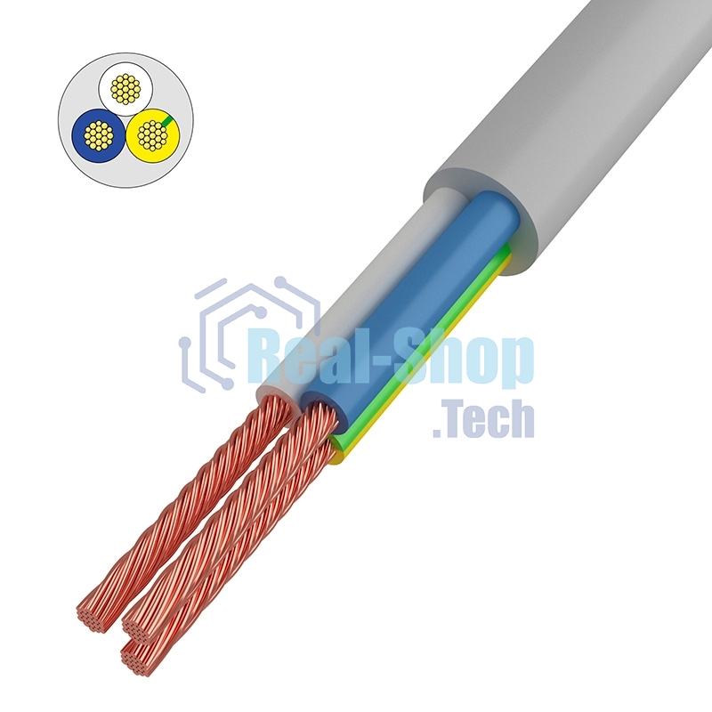 Провод соединительный ПВС Rexant 3x1,0 мм², белый, длина 20 метров, ГОСТ 7399-97