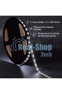 Лента светодиодная 12В, SMD2835, 4,8Вт/м, 60 LED/м, 6500К, 8мм, 20м, для БП с клеммами, IP20 LAMPER