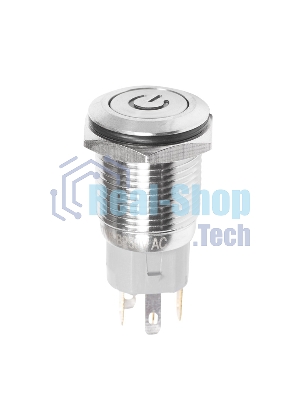 Кнопка антивандальная Rexant Ø16 250В Б/Фикс (5с) (ON)-OFF плоская подсв/красная POWER