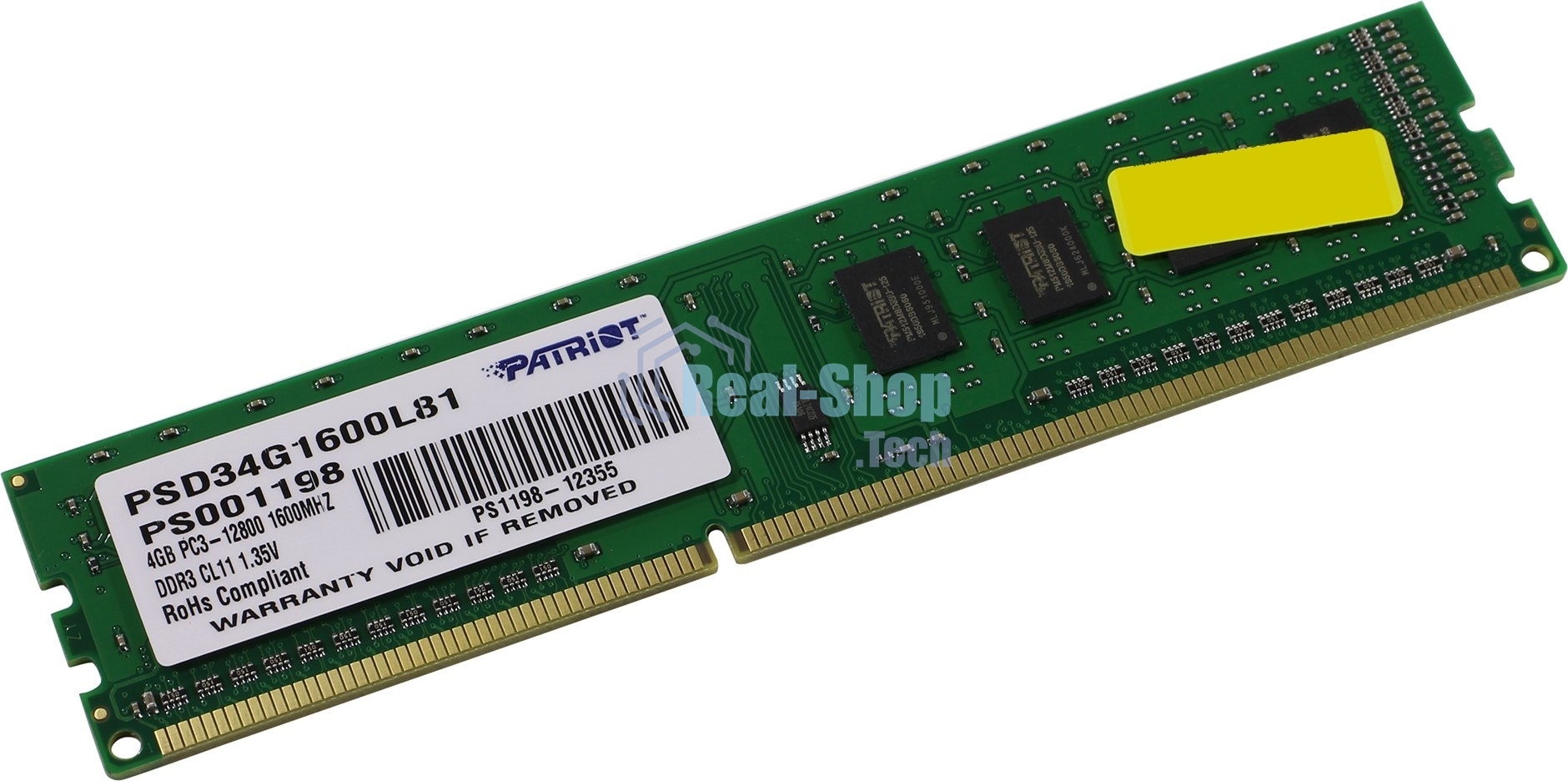 Оперативная память Patriot Signature, DDR3L, 4GB (1x4 GB), 1600 MHz, CL11, DIMM