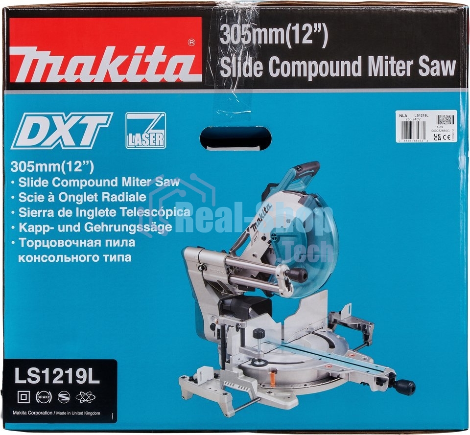 Пила торц Makita LS1219L, 1800Вт,3200об\м,дискф305х30мм,рез-107х363мм,26.5кг,кор,наклон-48\48гр,поворот:52\60гр,лаз