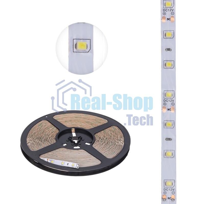 Лента светодиодная 12В, SMD2835, 4,8Вт/м, 60 LED/м, 6500К, 8мм, 20м, для БП с клеммами, IP20 LAMPER