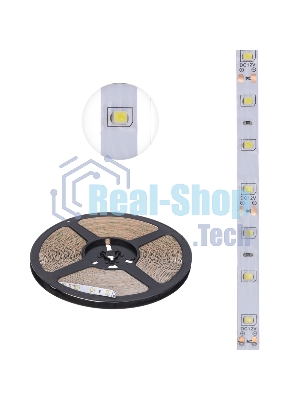 Лента светодиодная 12В, SMD2835, 4,8Вт/м, 60 LED/м, 6500К, 8мм, 20м, для БП с клеммами, IP20 LAMPER