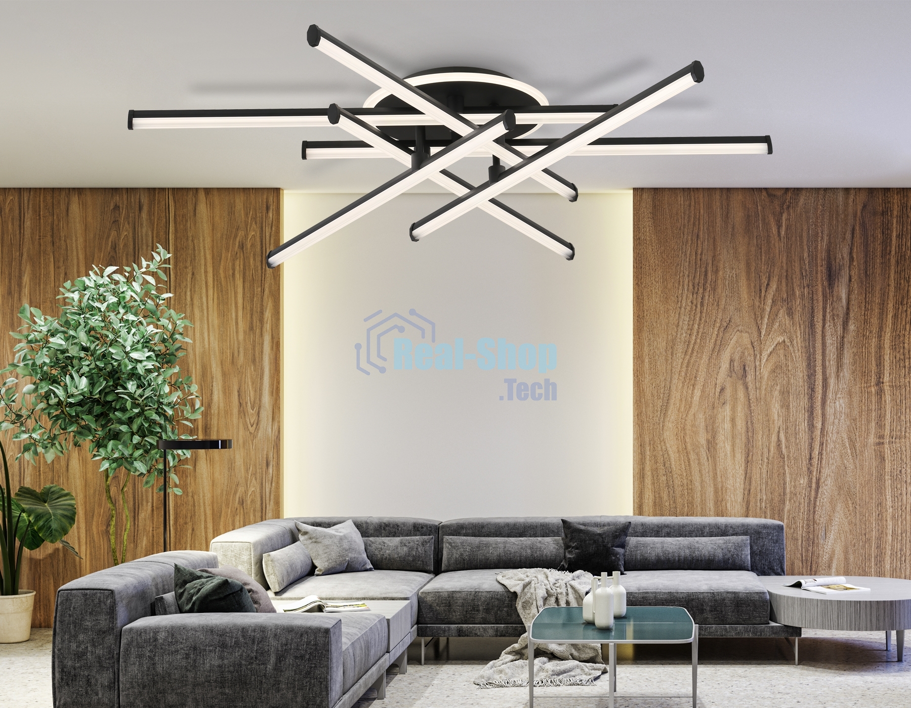 Потолочный светодиодный светильник Ambrella light FL6252 BK черный 97W 3000K-6400K 805*760*170 (ПДУ ИК)
