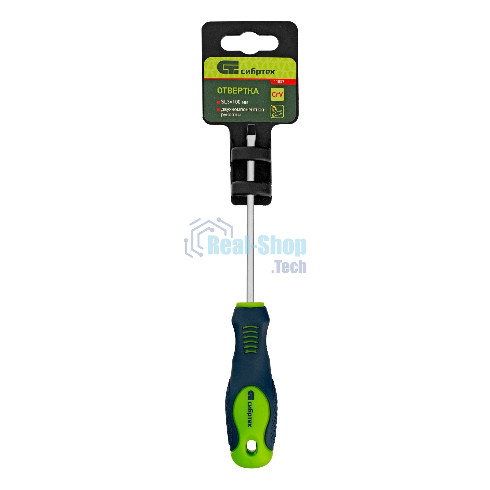 Отвертка Сибртех, SL3,0 х 100 мм, CrV, 2-х компонентная рукоятка