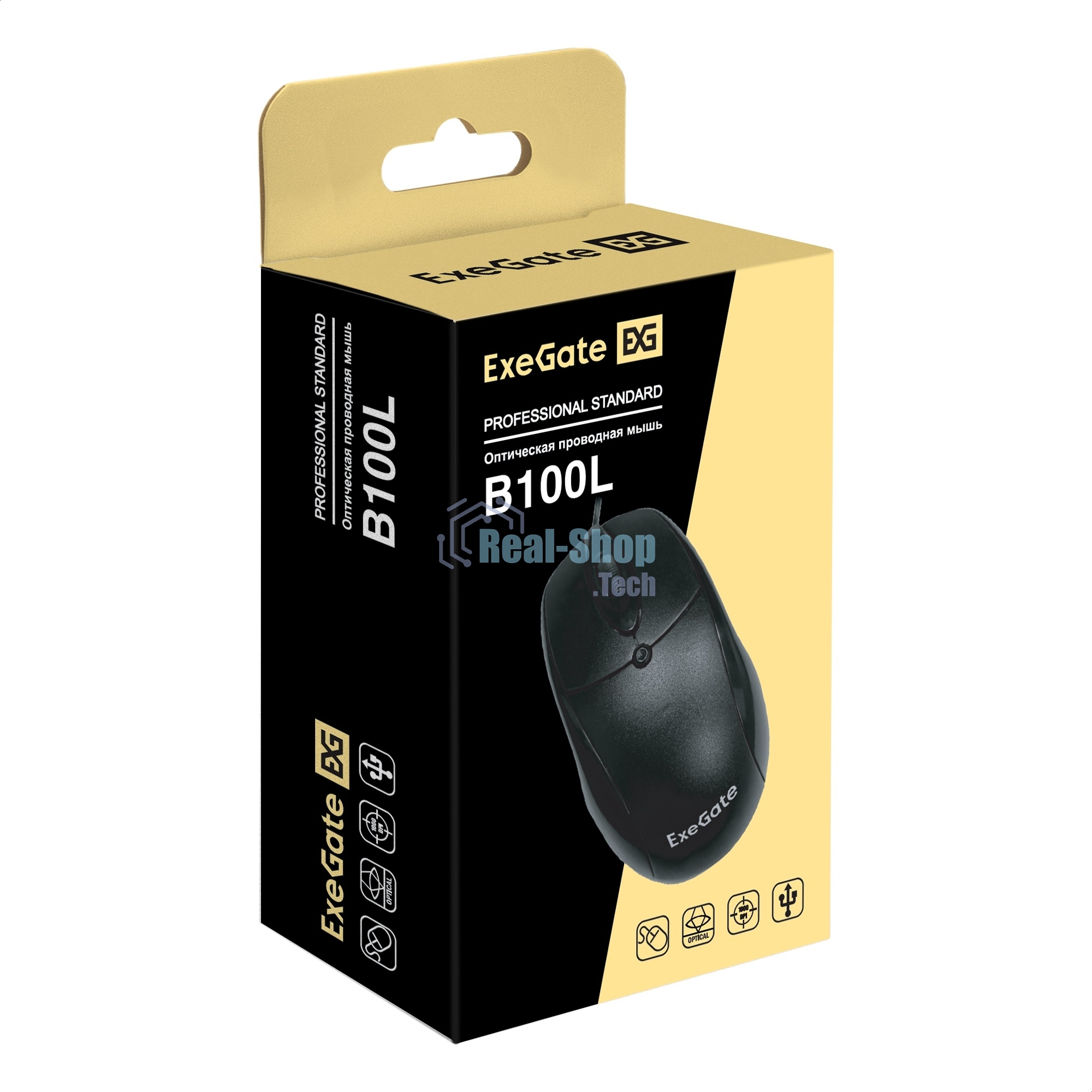 Мышь проводная ExeGate Professional Standard B100L черный, 1000 dpi, USB, кнопки - 3