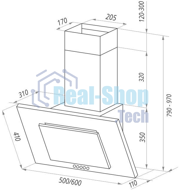 Вытяжка наклонная Maunfeld Tower C 60 черный, 60 см, 650 куб. м/ч, 51 дБ