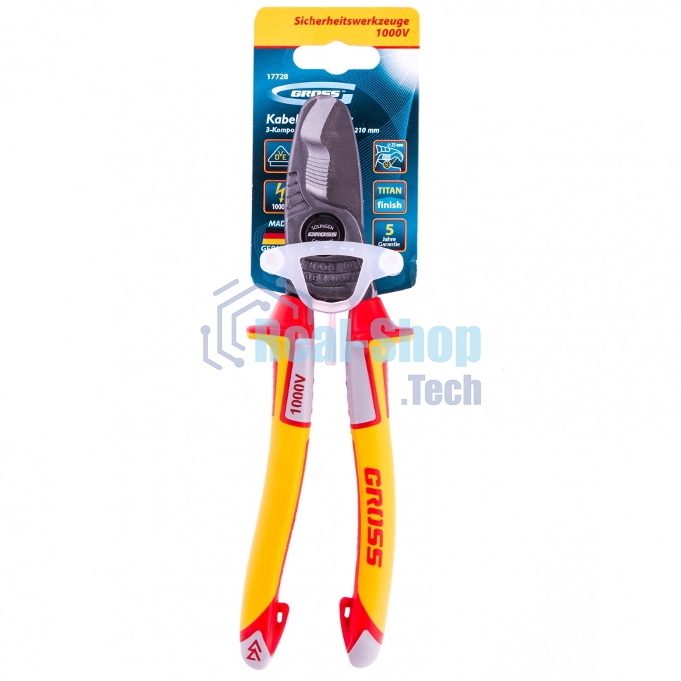 Кабелерез Gross диэлектрические рукоятки до 1000 В, трехкомпонентные рукоятки, 210 мм
