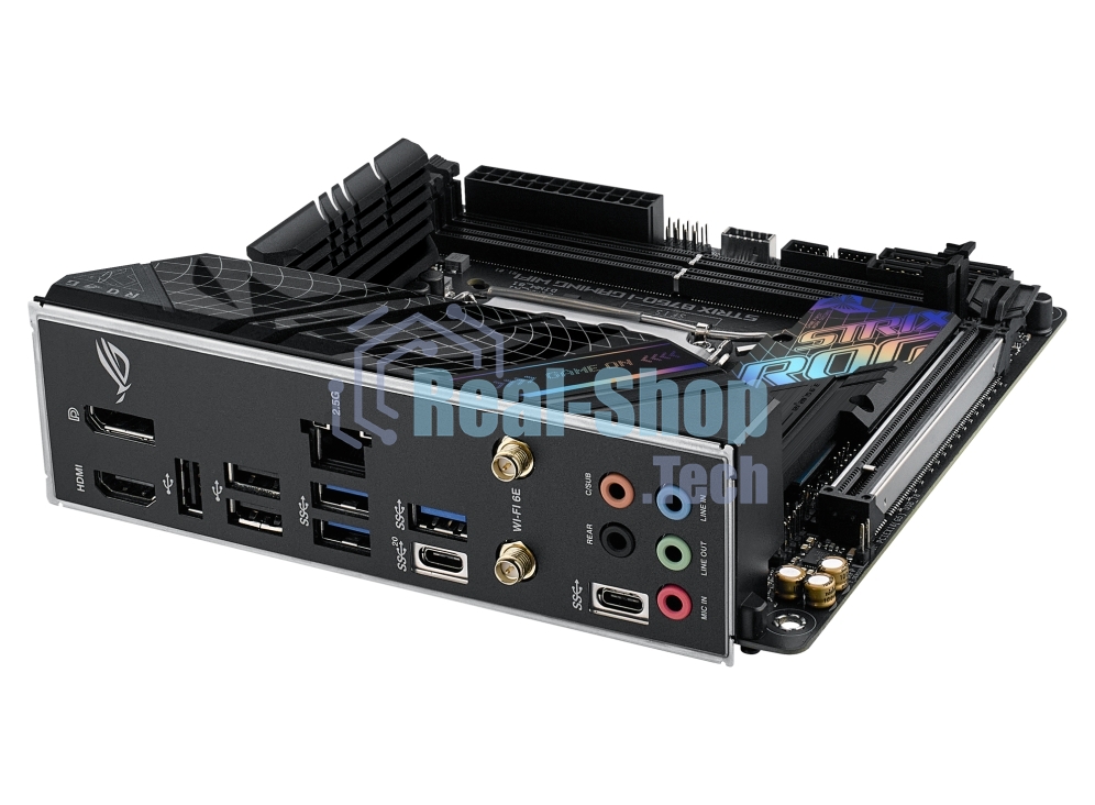 Материнская плата ASUS ROG STRIX B760-I GAMING WIFI, LGA 1700, Intel B760, 2xDDR5, 4xSATA, 2xM.2, 1xPCIe 5.0 x16, 1xHDMI, 1xDP, 1x 2.5Gb LAN, 3xUSB-A 2.0, 3xUSB-A 3.2 Gen 1, 1xUSB-C 3.2 Gen 1, 1xUSB-C 3.2 Gen 2x2, 5x3.5 мм, 7.1, Mini-ITX