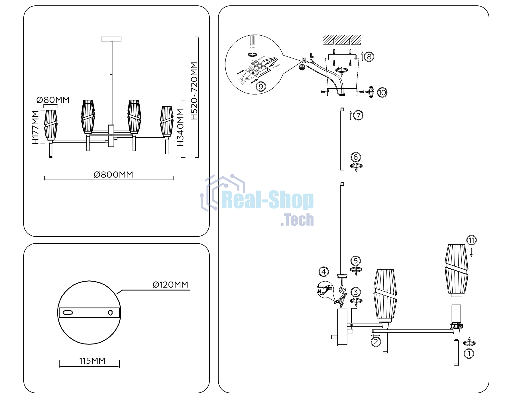 Люстра Ambrella light LH55202/8 BS/CL латунь/прозрачный E14*8 max 40W D800*520