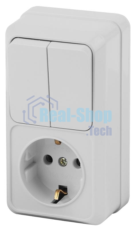 Блок вертикальный розетка с выключателем двойным INTRO QUADRO 2-706-01 10(16)А 250В IP20 открытая установка БЕЛЫЙ