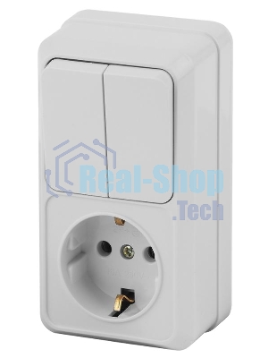 Блок вертикальный розетка с выключателем двойным INTRO QUADRO 2-706-01 10(16)А 250В IP20 открытая установка БЕЛЫЙ