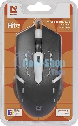 Мышь проводная Defender Hit MB-601 черный, 1200 dpi, USB, кнопки - 4