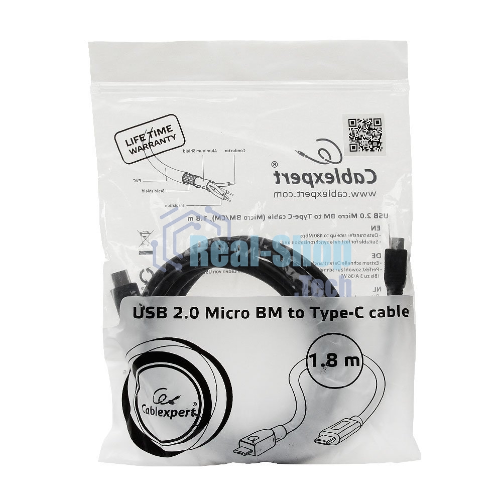 Кабель Cablexpert CCP-USB2-mBMCM-6 USB2.0 microBM/USB3.1TypeC, 1.8м, 