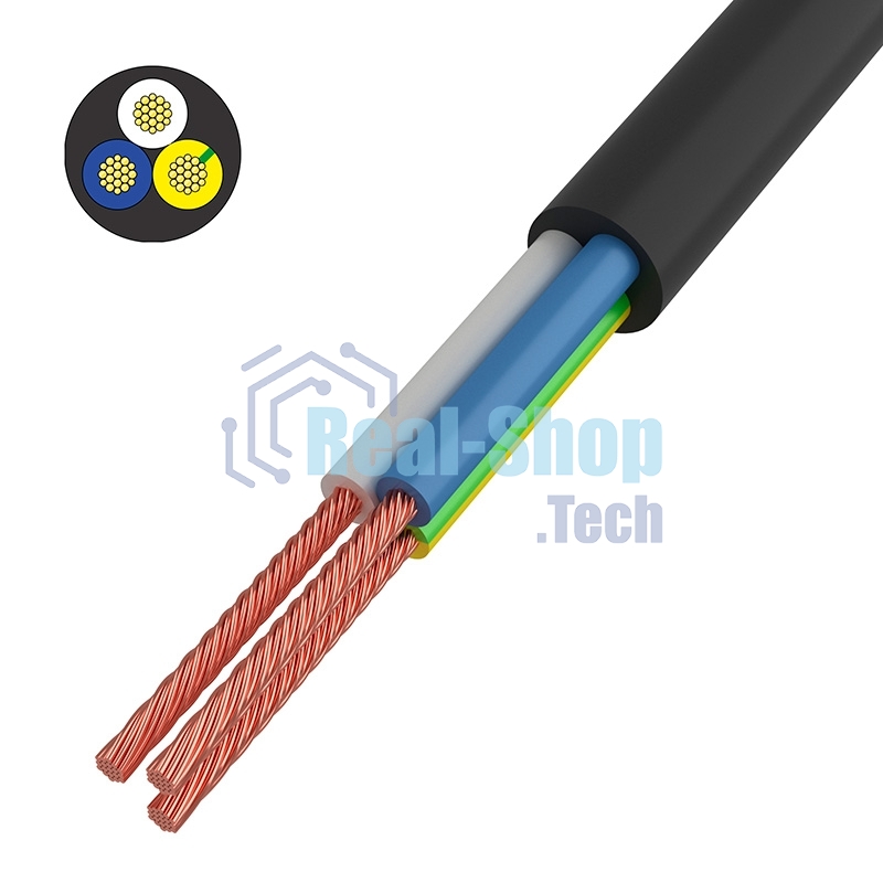 Провод соединительный ПВС Rexant 3x0,75 мм², черный, длина 50 метров, ГОСТ 7399-97