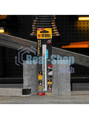 Сверло спиральное по металлу Denzel 4,2 х 119 мм, Р6М5, Golden Tip, удлиненное