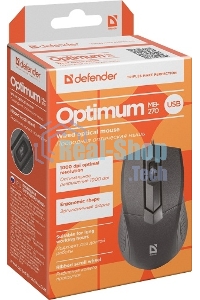 Мышь проводная Defender Optimum MB-270 черный, 1000 dpi, USB, кнопки - 3