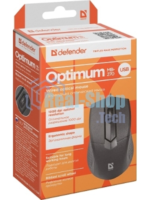 Мышь проводная Defender Optimum MB-270 черный, 1000 dpi, USB, кнопки - 3