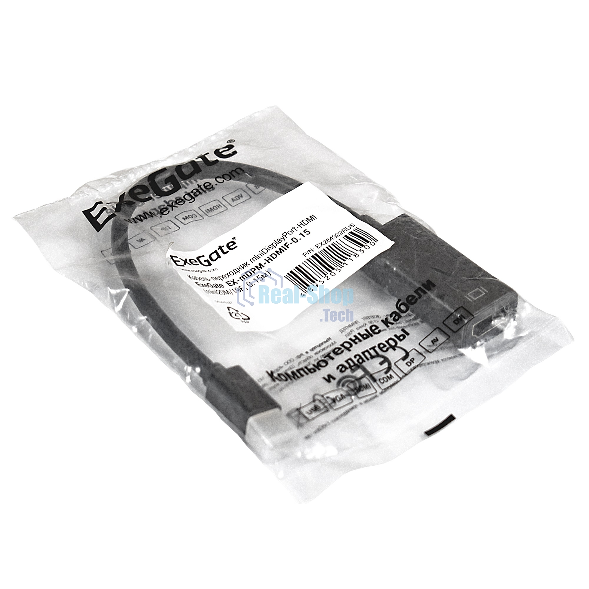 Кабель-переходник ExeGate EX284922RUS miniDisplayPort-HDMI ExeGate EX-mDPM-HDMIF-0.15 (mini20M/19F, 0,15м)