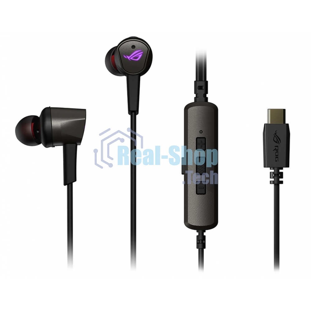 Гарнитура проводная игровая черные ASUS ROG CETra II (вкладыши, USB-C, RGb подсветка, ПУ, чехол, 90YH02S0-B2UA00)