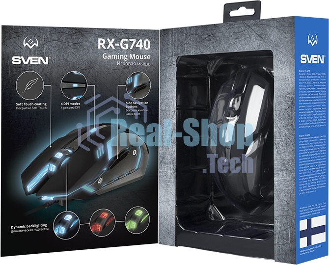 Мышь проводная SVEN RX-G740 черный, 2400 dpi, USB, кнопки - 6