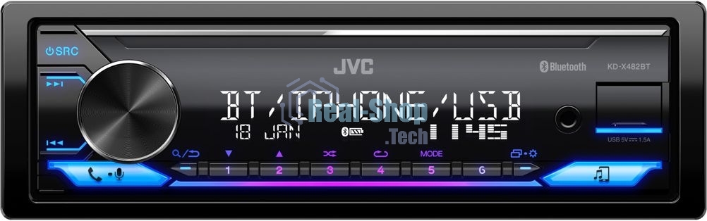 Автомагнитола JVC KD-X482BT, 1 DIN, Bluetooth, USB Type-A, AUX, съёмная панель
