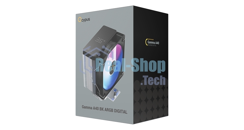 Кулер для процессора Ocypus Gamma A40 BK ARGB Digital, 100мм ARGB FAN, Top Display Panel, 4 HEAT PIPES, 4-PIN PWM, 600-2400 RPM, 29.5DBA, HYDRO BEARING, LGA115X/1200/1700/18XX, AM4/AM5