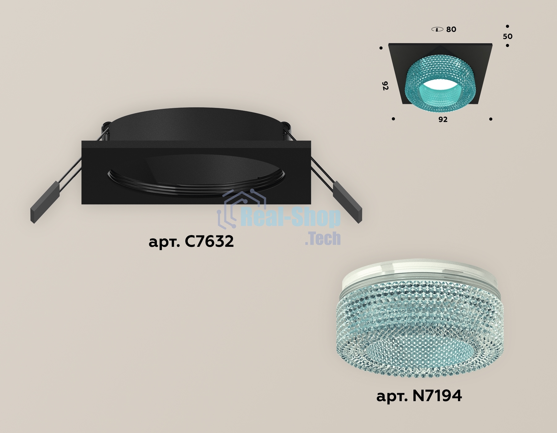 Комплект встраиваемого светильника Ambrella light XC7632023 SBK/BL черный песок/голубой MR16 GU5.3 (C7632, N7194)