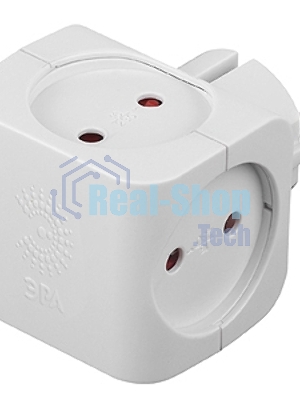 Тройник ЭРА SP-4-W4гнезда без заземления со шторками белый