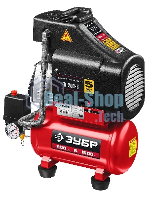 Компрессор воздушный безмасляный, 200 л/мин, 6 л, 1500 Вт, Зубр