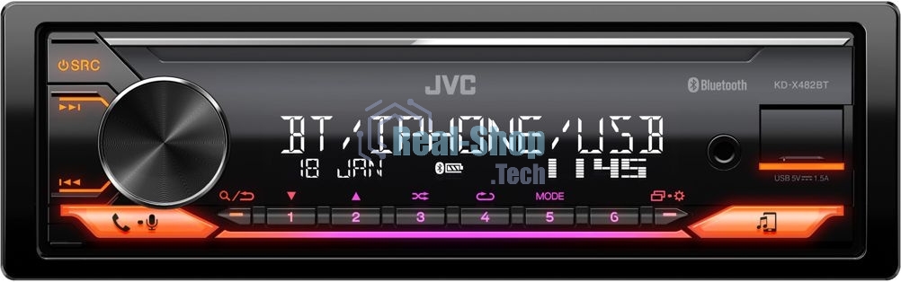 Автомагнитола JVC KD-X482BT, 1 DIN, Bluetooth, USB Type-A, AUX, съёмная панель