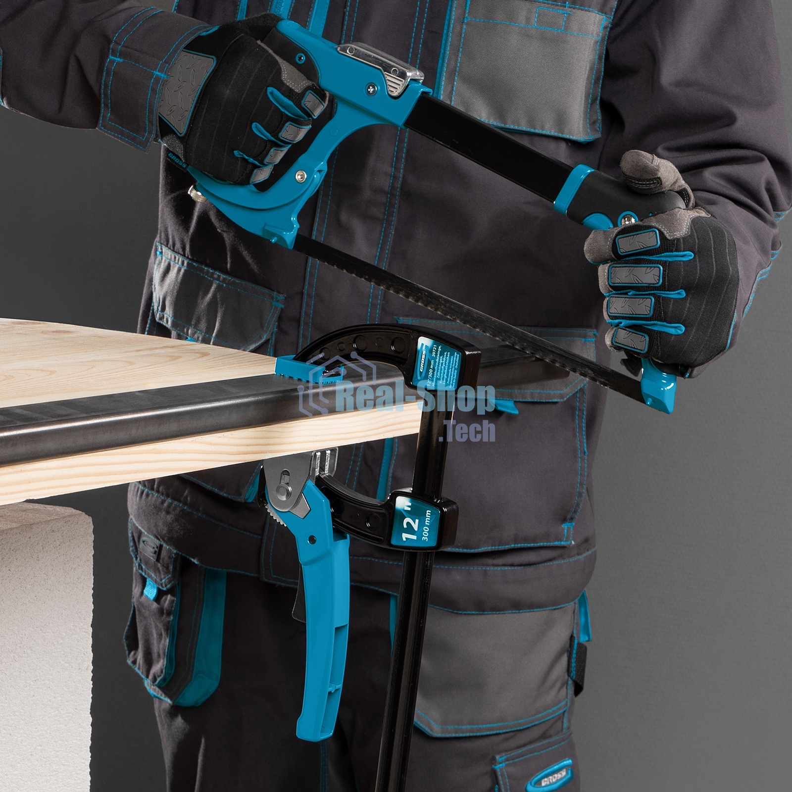 Струбцина реечная Gross быстрозажимная, металлический корпус, рычажный храповый механизм, 12