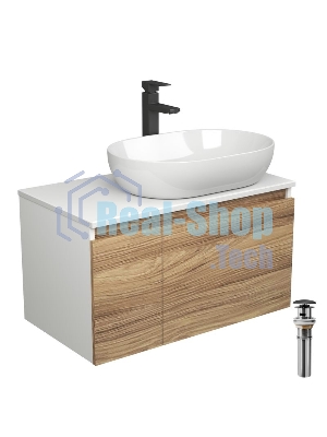 Комплект для ванной, 4 предмета (Тумба подвесная Bau Blackwood 80 + Раковина BAU 59х40 + Смеситель высокий Hotel Black, черный, выпуск черный)