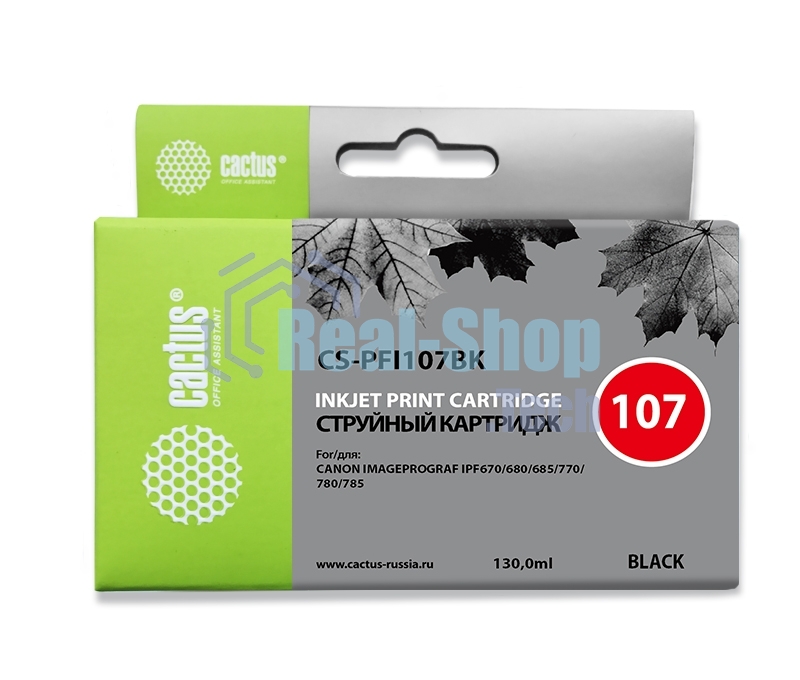 Картридж струйный Cactus CS-PFI107BK черный (130 мл) для Canon IP iPF670/iPF680/iPF685/iPF770/iPF780/iPF785