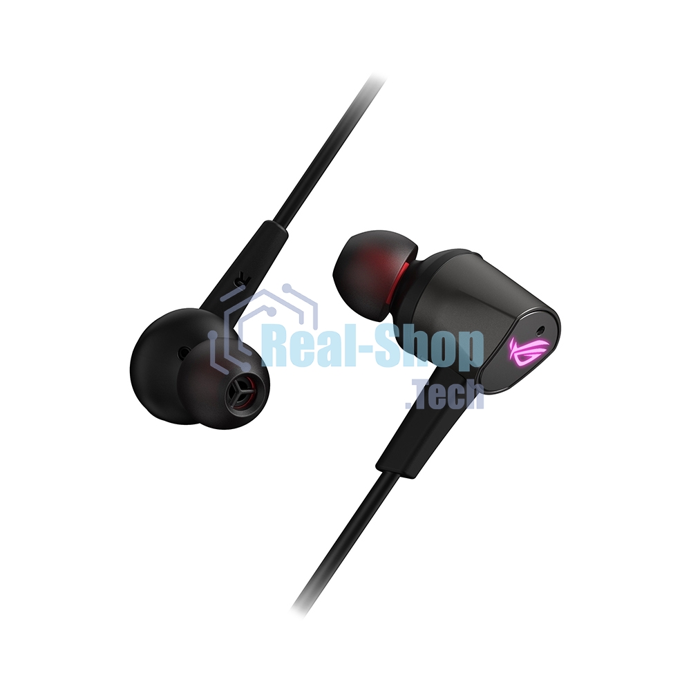 Гарнитура проводная игровая черные ASUS ROG CETra II (вкладыши, USB-C, RGb подсветка, ПУ, чехол, 90YH02S0-B2UA00)
