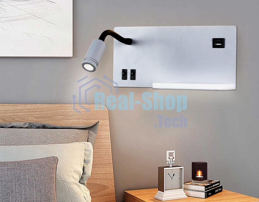 Настенный светодиодный светильник Ambrella light FW292 GR/BK серый/черный LED 4200K 5W+3W 260*150*110