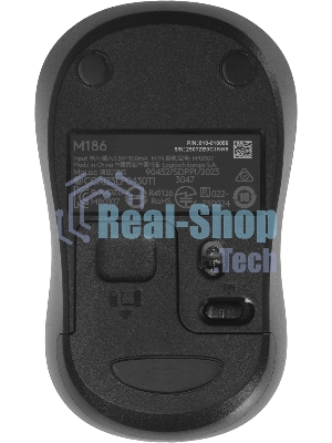 Мышь беспроводная Logitech M186 черный/серый, 1000 dpi, радиоканал, USB, кнопки - 3