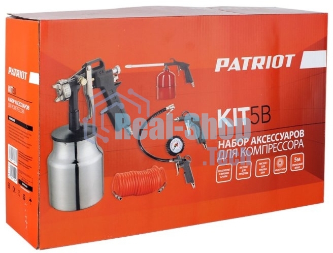 Набор пневмоинструмента PATRIOT KIT 5В5пр. краскопульт с н.баком пистолеты шланг5м пульверизатор