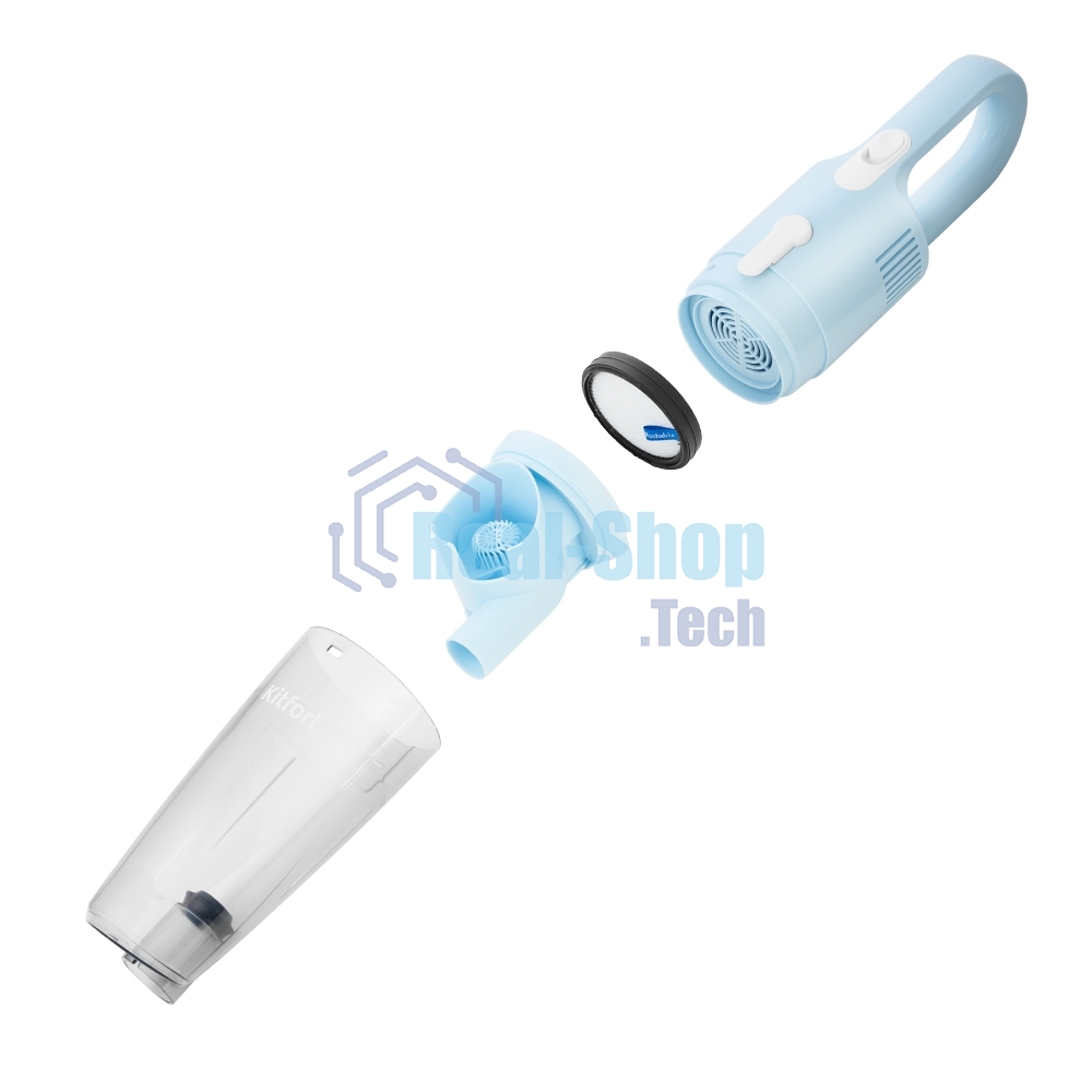 Пылесос вертикальный Kitfort KT-586-2 голубой, питание от сети, 400 Вт, уборка сухая, пылесборник 1,2 л