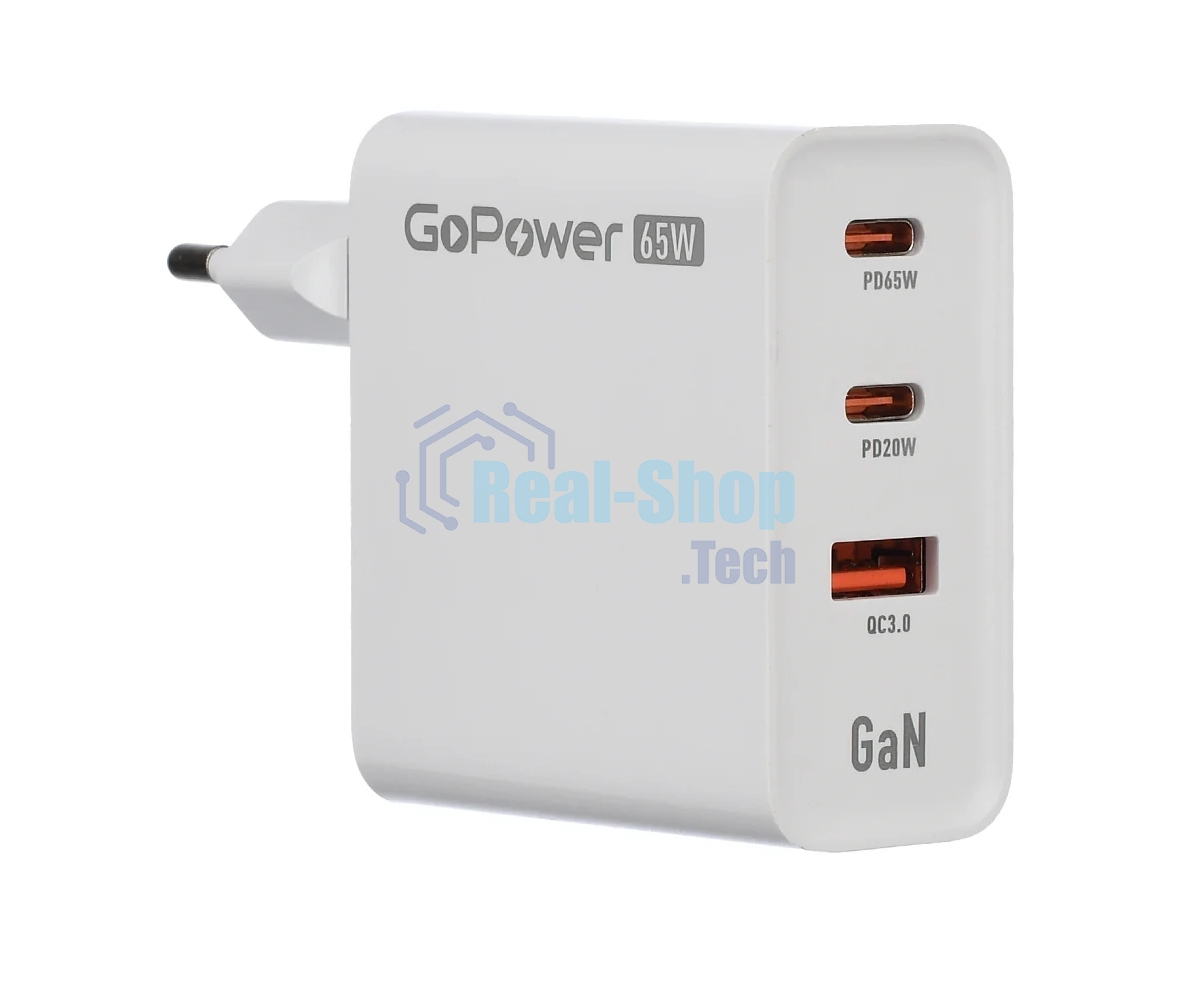 Сетевое зарядное устройство GOPOWER 1USB+2TYPE-C 65W QC3.0 GAN белый