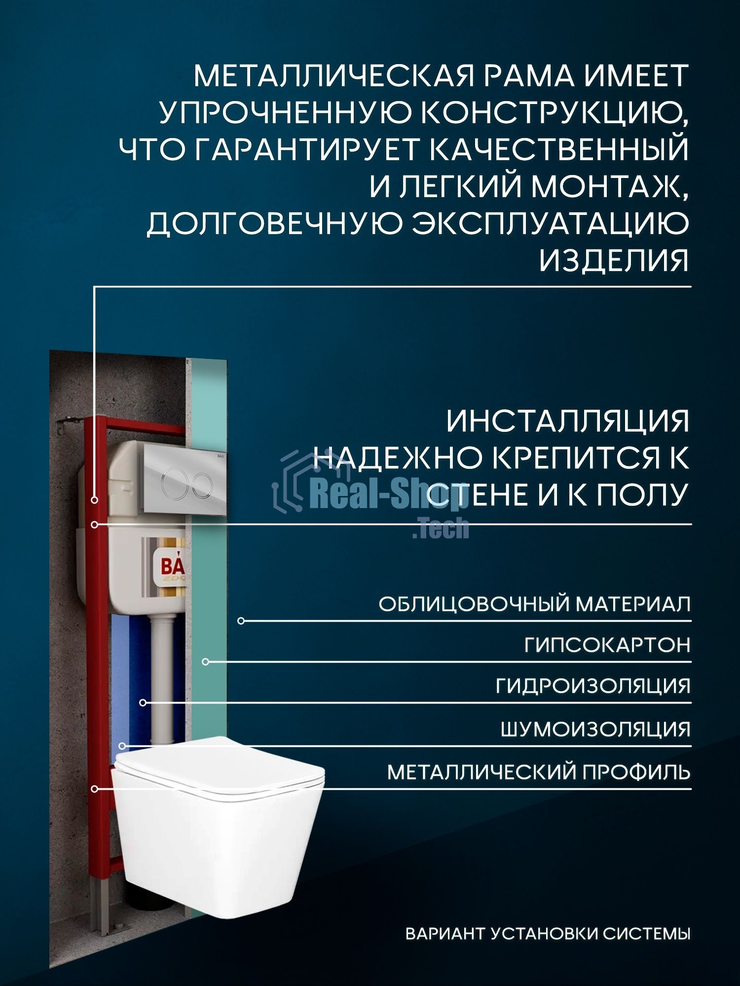 Комплект BAU 6 в 1: рамная инсталляция BAU NEO 45, унитаз подвесной безободковый Bau Stil, быстросъемное сиденье дюропласт микролифт, кнопка смыва BAU Dream , хром
