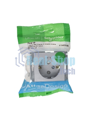 Механизм розетки 1-м СП AtlasDesign с заземл. защ. шторки 16А алюм. SchE ATN000345