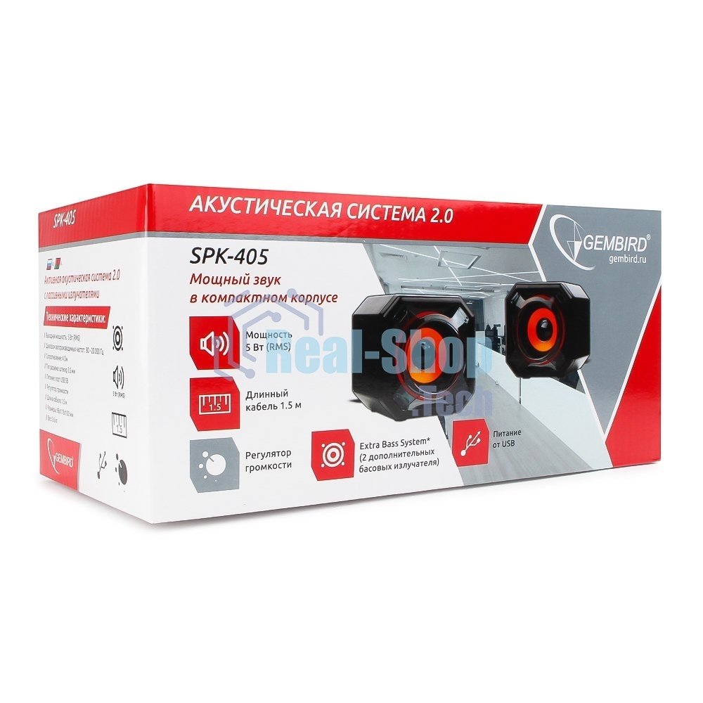 Акустическая система 2.0 Gembird SPK-405, пассив. излучатели, черный, 5 Вт, рег. громкости USB-питание