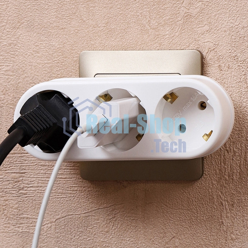 Тройник электрический Rexant линейный 6-10 А без заземления белый